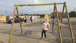 Swingset at refugee camp